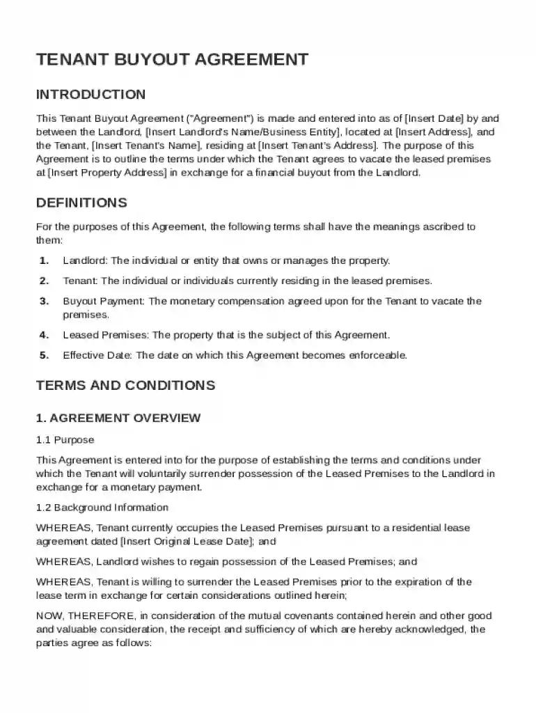 Tenant Buyout Agreement Template Preview on Page 1