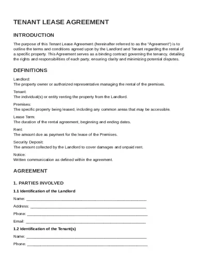 Tenant Lease Agreement Template Preview on Page 1