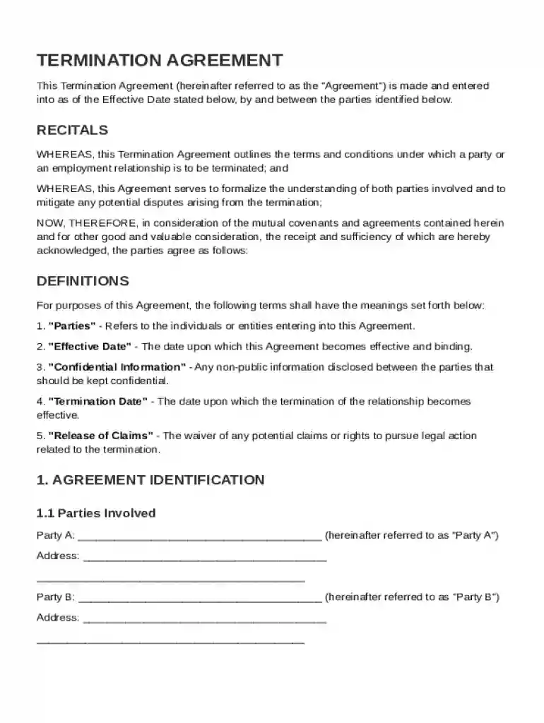 Termination Agreement Template Preview on Page 1
