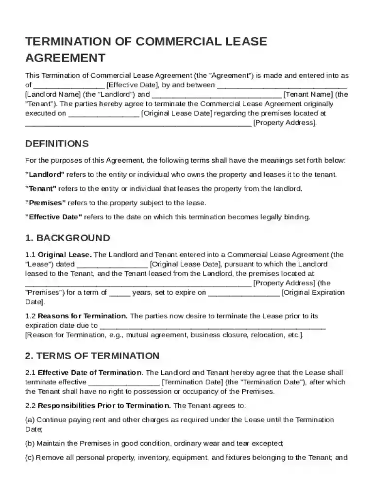 Termination of Commercial Lease Agreement Template Preview on Page 1