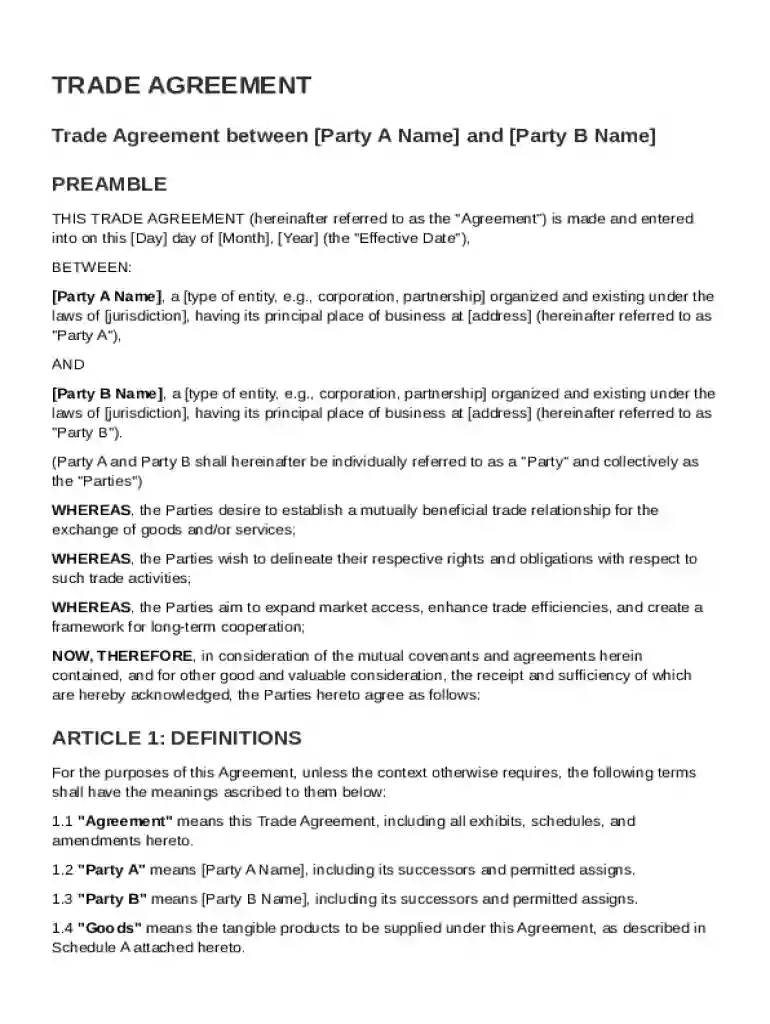 Trade Agreement Template Preview on Page 1