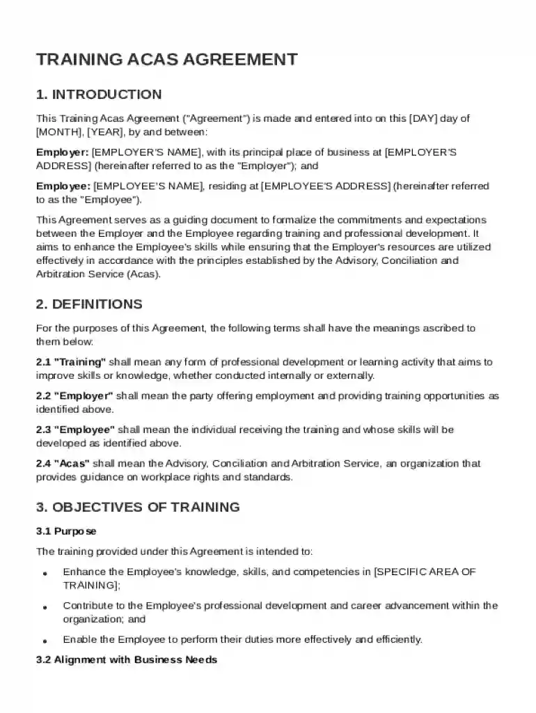 Training Acas Agreement Template Preview on Page 1