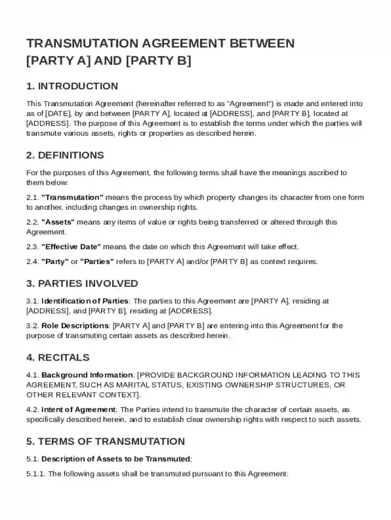 Transmutation Agreement Template Preview on Page 1
