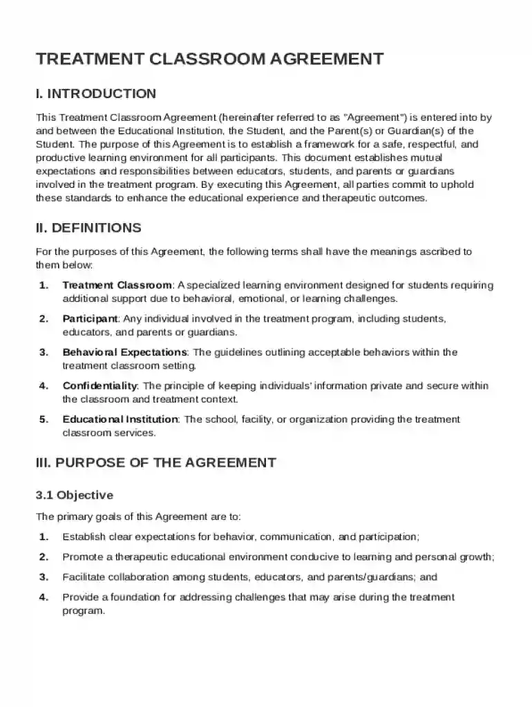 Treatment Classroom Agreement Template Preview on Page 1