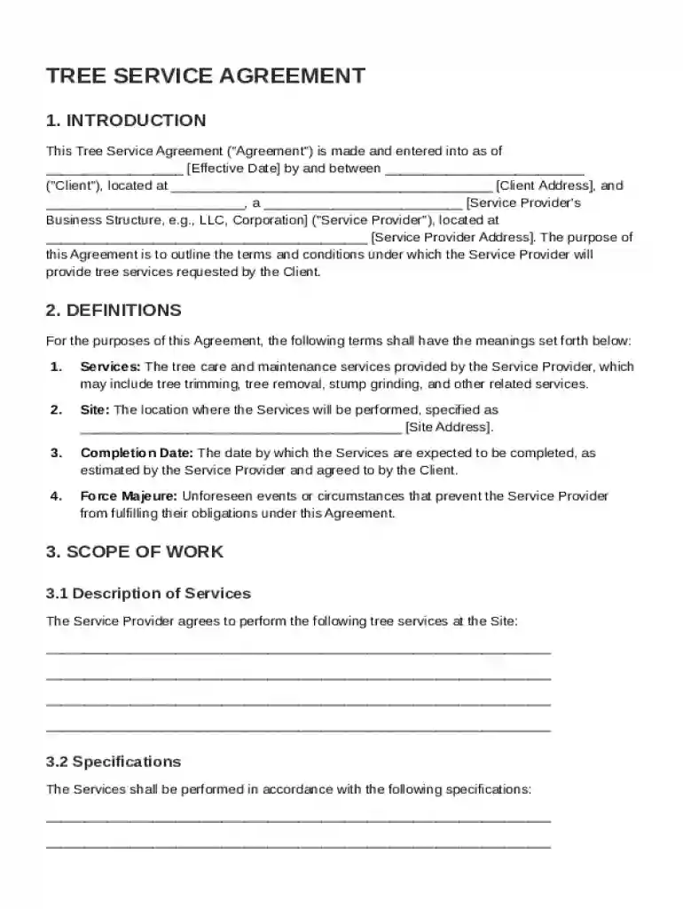 Tree Service Agreement Template Preview on Page 1