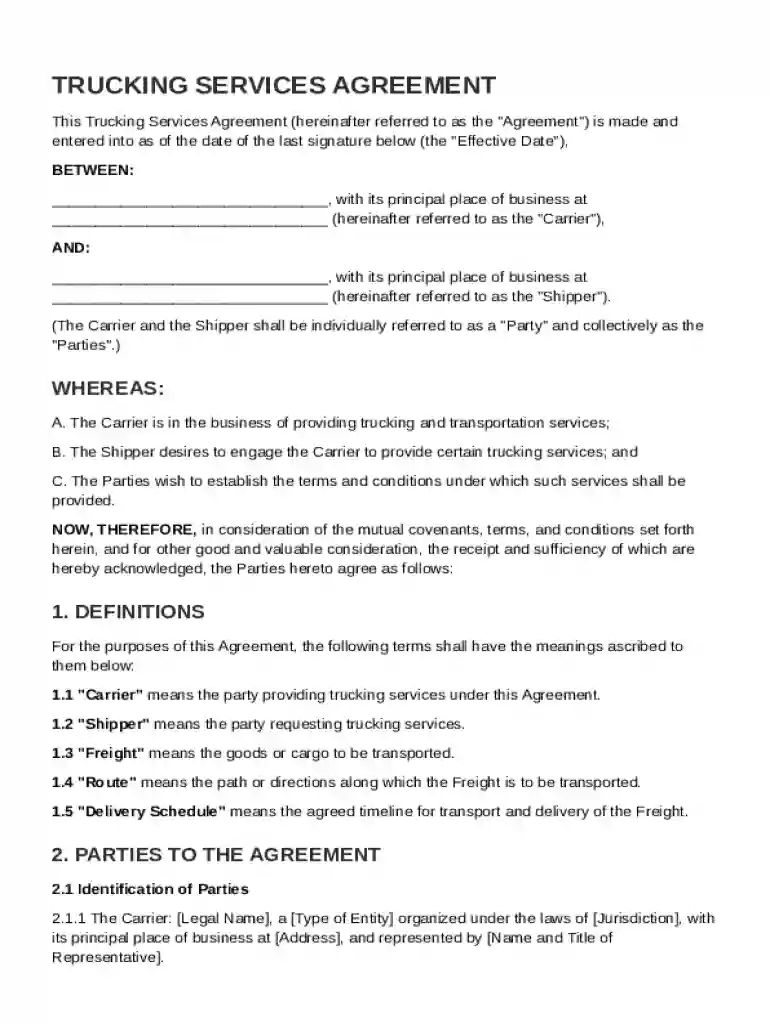 Trucking Agreement Template Preview on Page 1