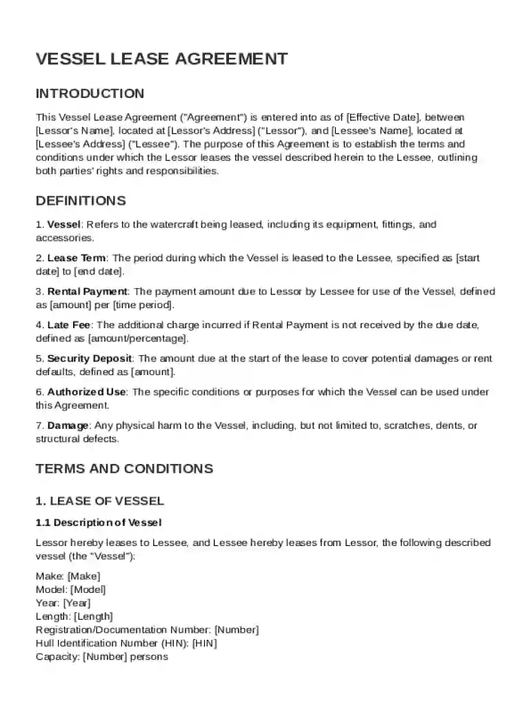 Vessel Lease Agreement Template Preview on Page 1