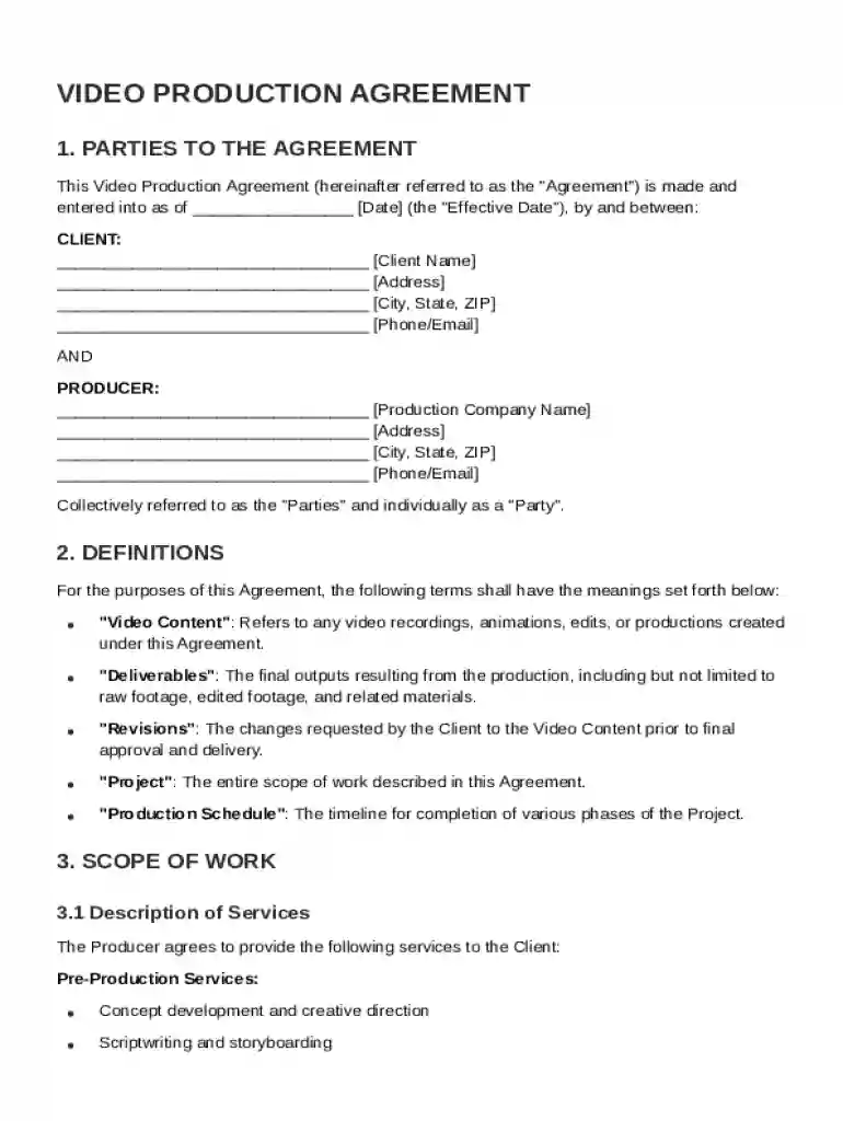 Video Agreement Template Preview on Page 1