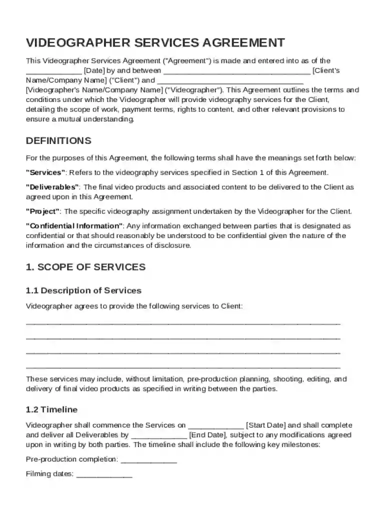 Videographer Agreement Template Preview on Page 1