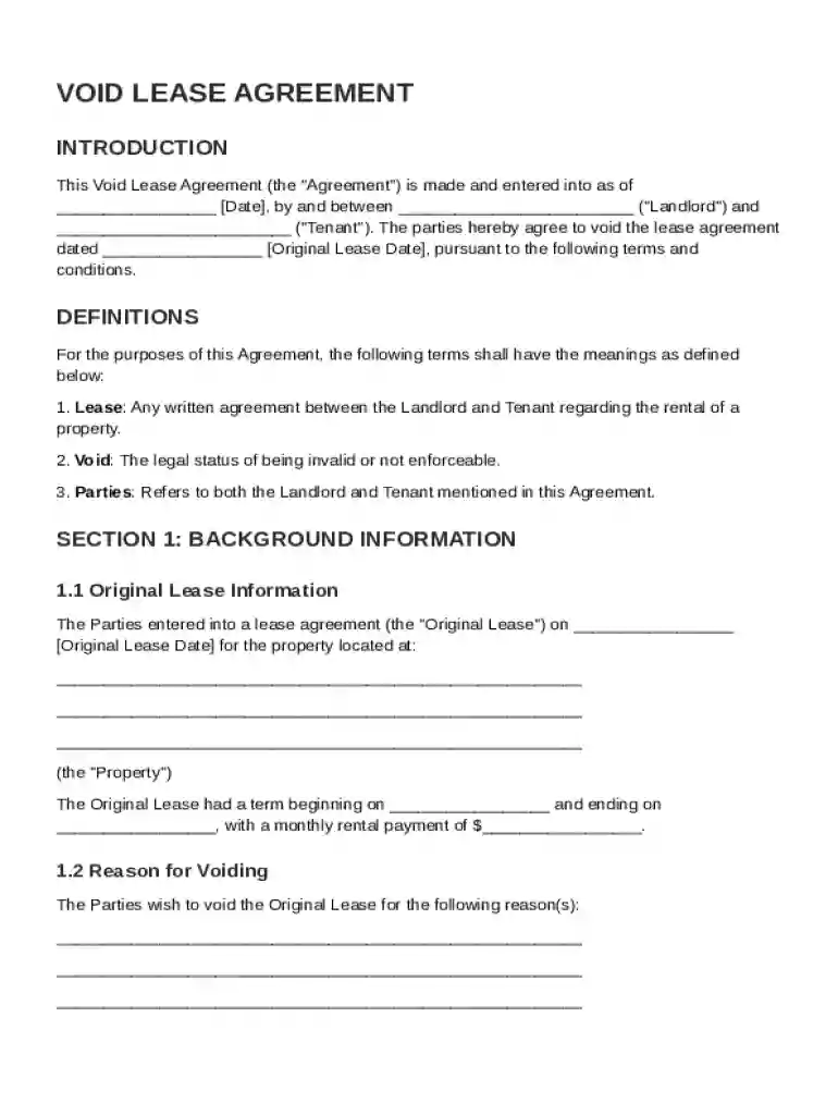 Void Lease Agreement Template Preview on Page 1