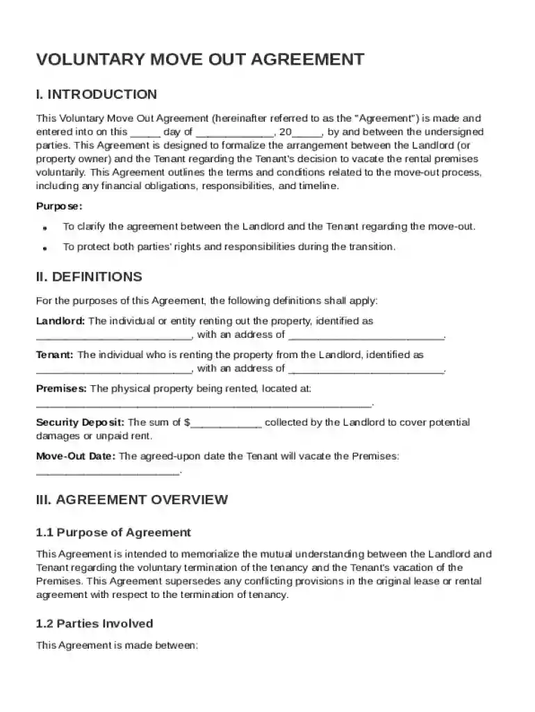 Voluntary Move Out Agreement Template Preview on Page 1