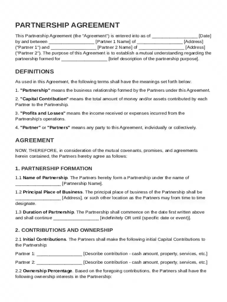 Written Partnership Agreement Template Preview on Page 1