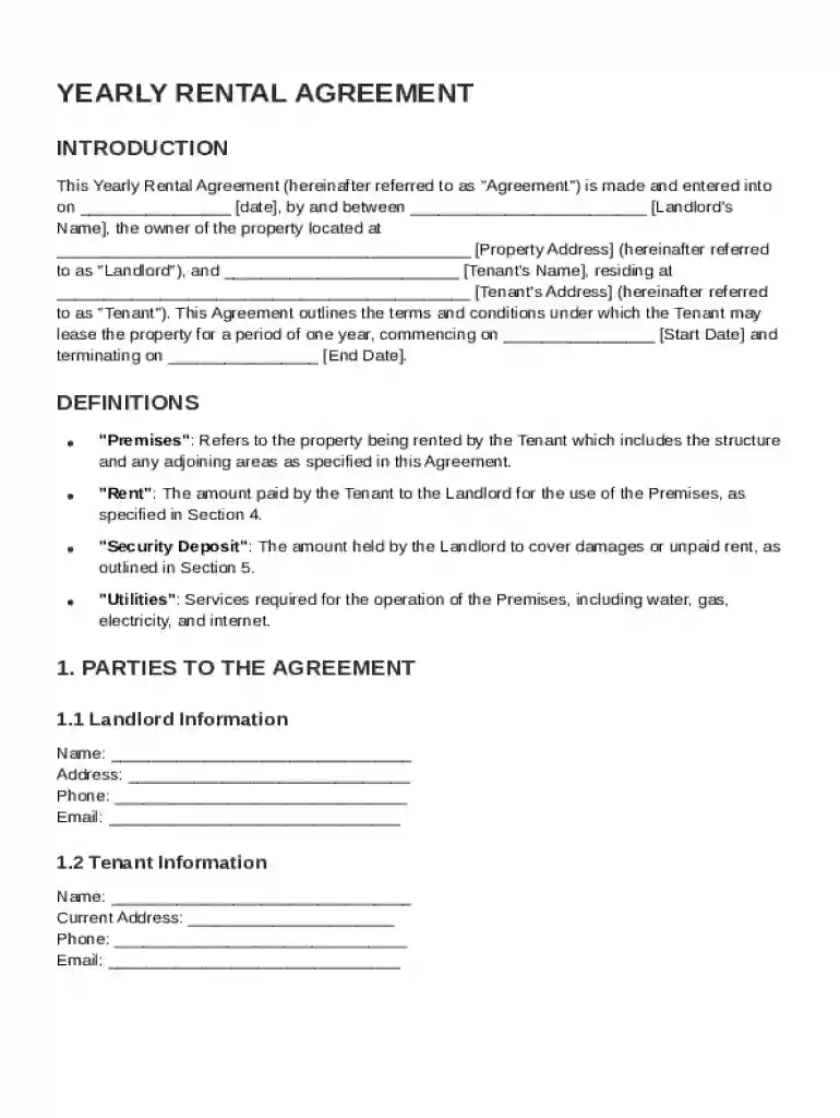 Yearly Rental Agreement Template Preview on Page 1