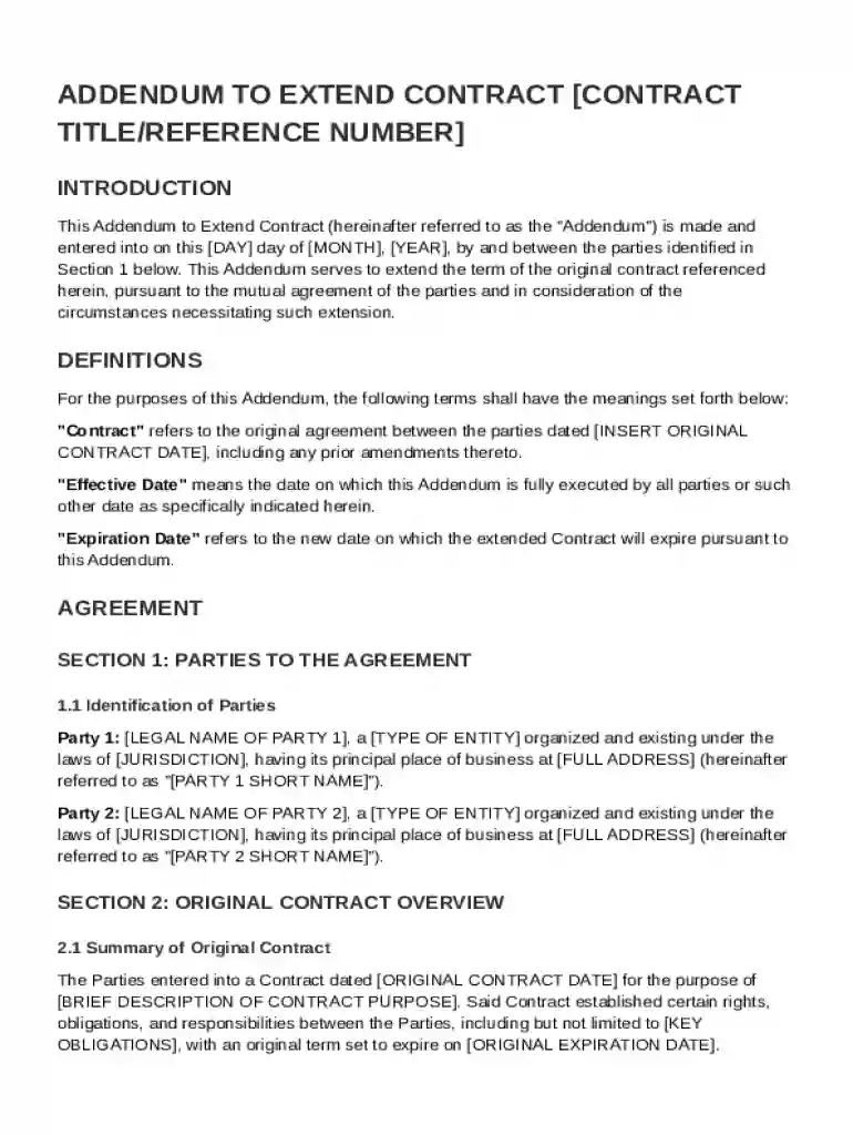 Addendum To Extend Contract Template Preview on Page 1