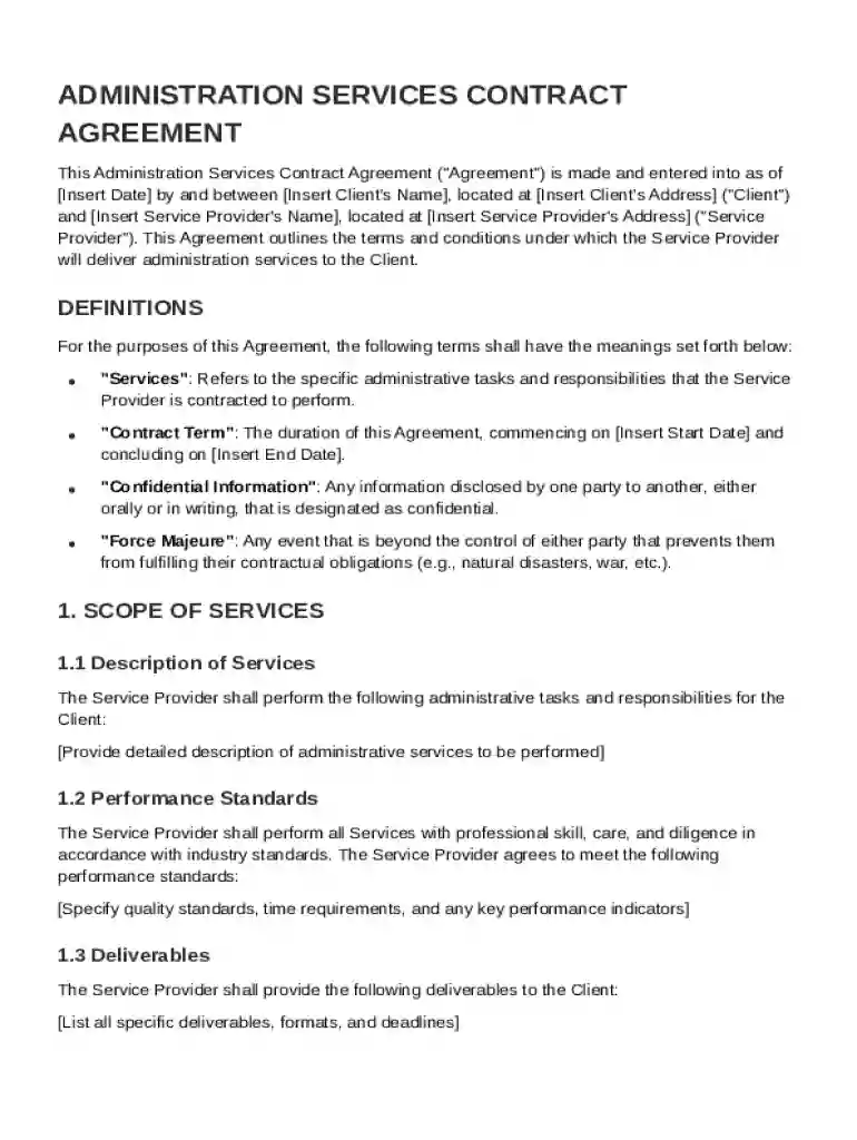 Administration Contract Template Preview on Page 1