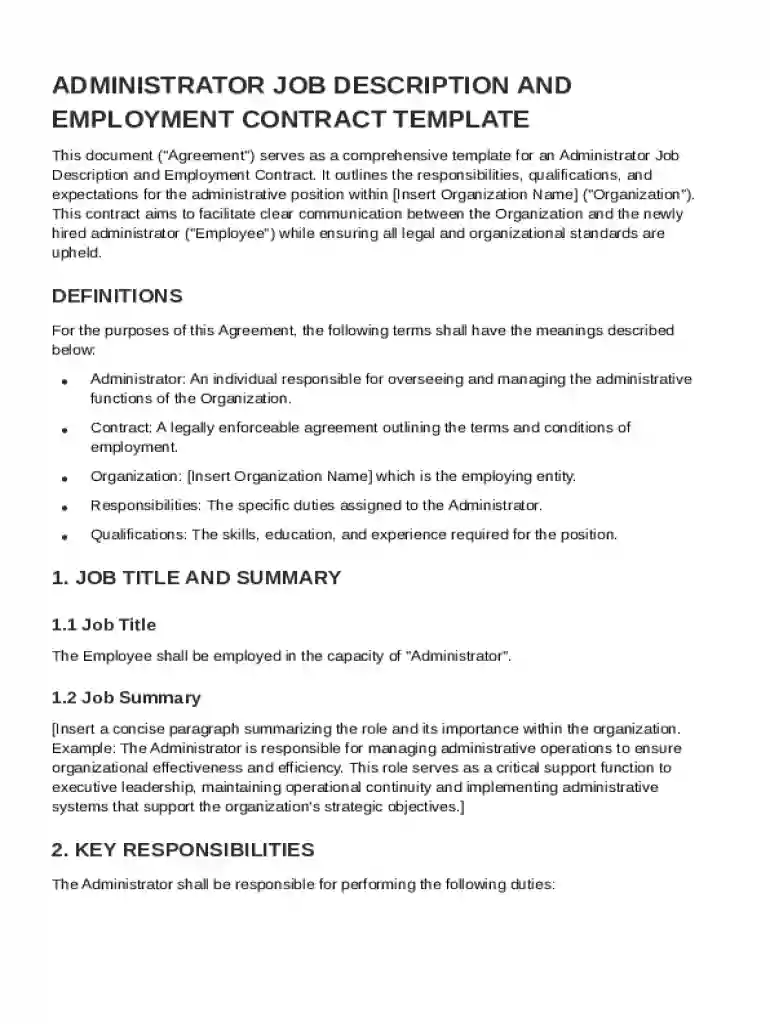 Administrator Job Description Contract Template Preview on Page 1