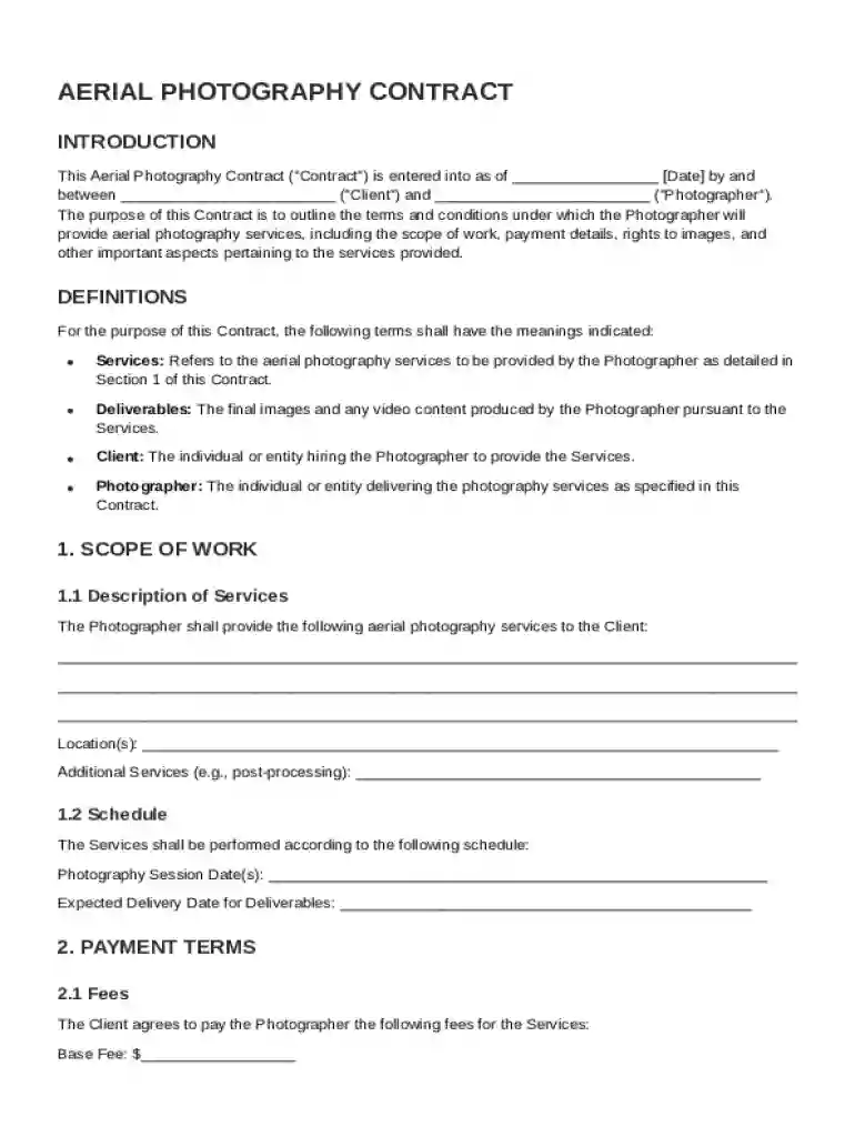 Aerial Photography Contract Template Preview on Page 1