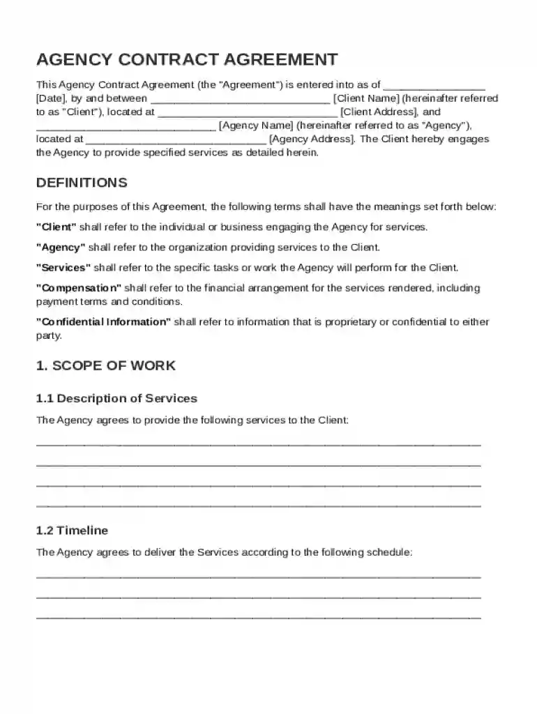 Agency Contract Template Preview on Page 1
