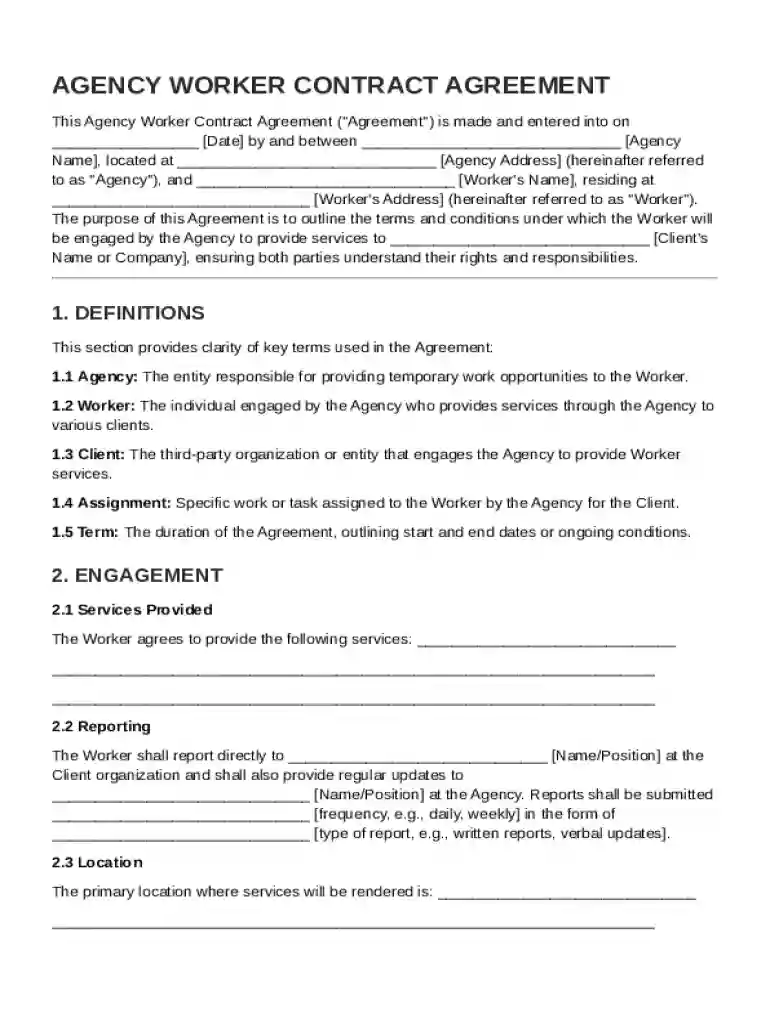 Agency Worker Contract Template Preview on Page 1