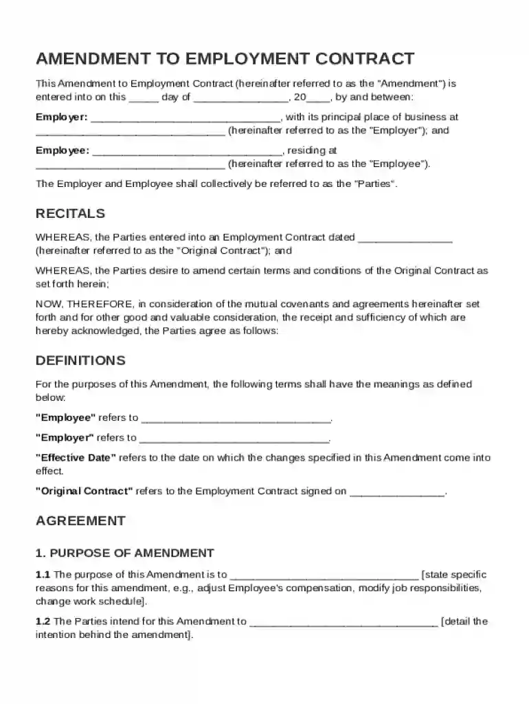 Amendment To Of Employment Contract Template Preview on Page 1