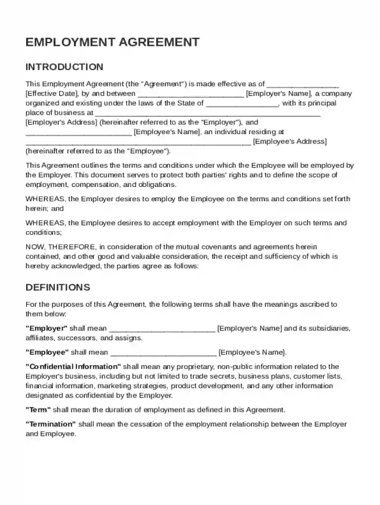 American Employment Contract Template Preview on Page 1