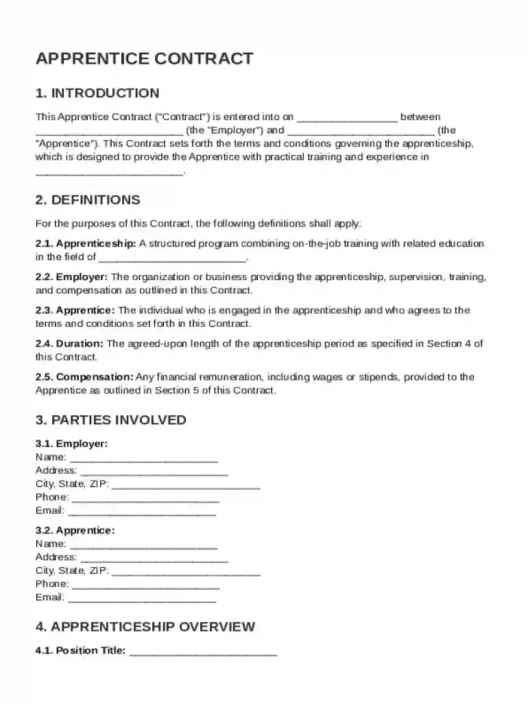 Apprentice Contract Template Preview on Page 1