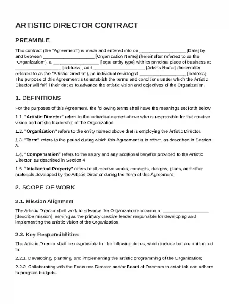 Artistic Director Contract Template Preview on Page 1