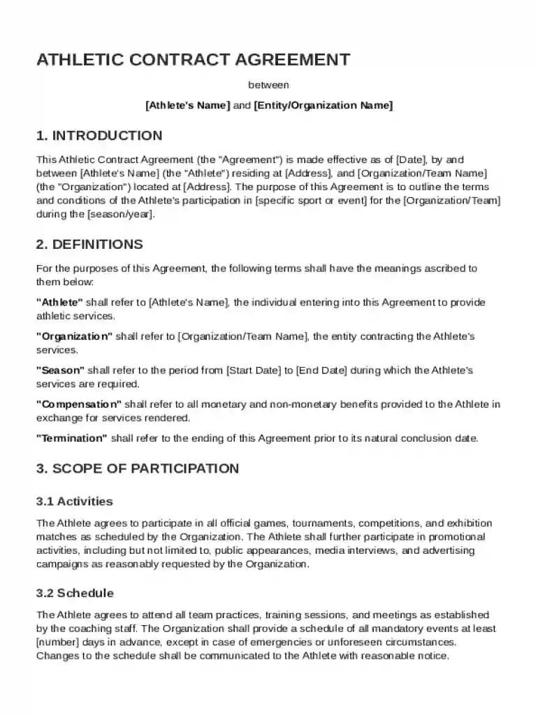 Athletic Contract Template Preview on Page 1