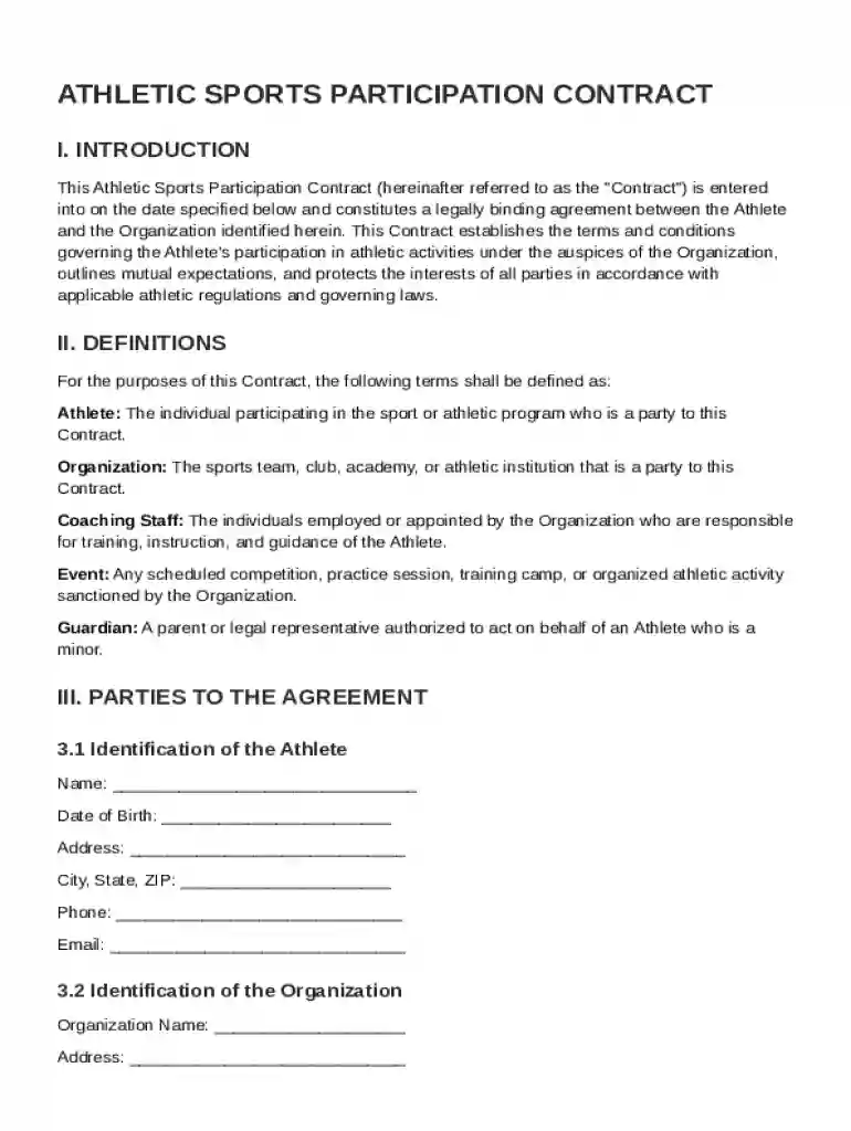 Athletic Sports Contract Template Preview on Page 1