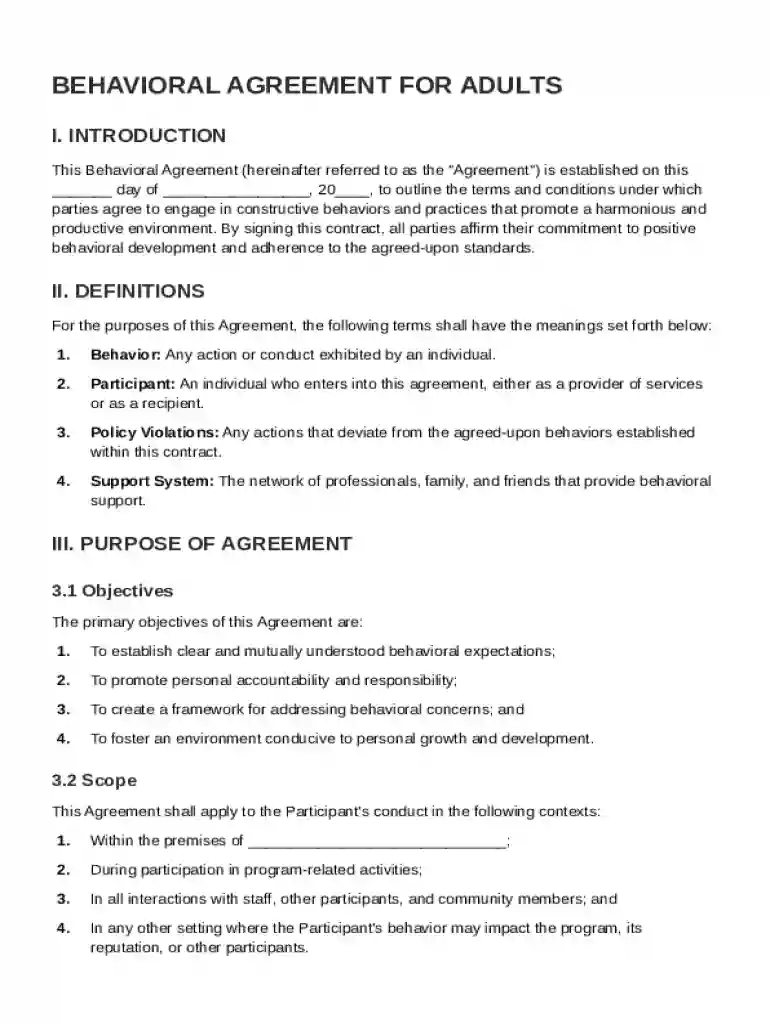 Behavioral For Adults Contract Template Preview on Page 1