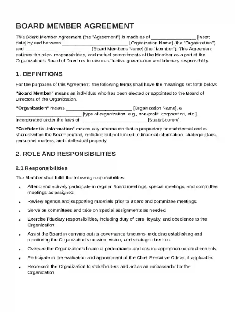 Board Contract Template Preview on Page 1