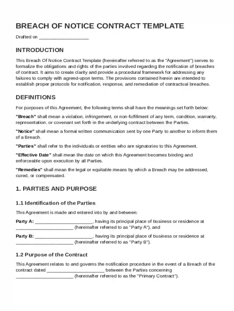 Breach Of Notice Contract Template Preview on Page 1