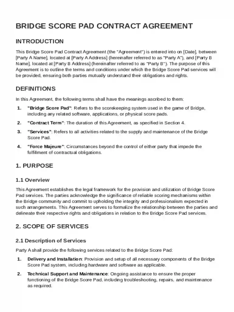 Bridge Score Pad Contract Template Preview on Page 1