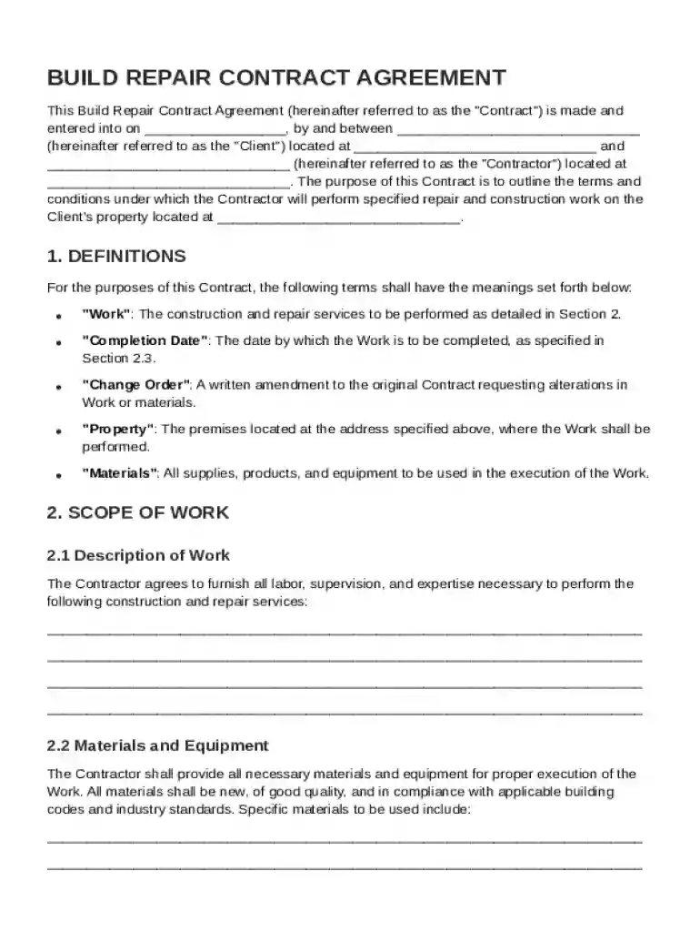 Build Repair Contract Template Preview on Page 1