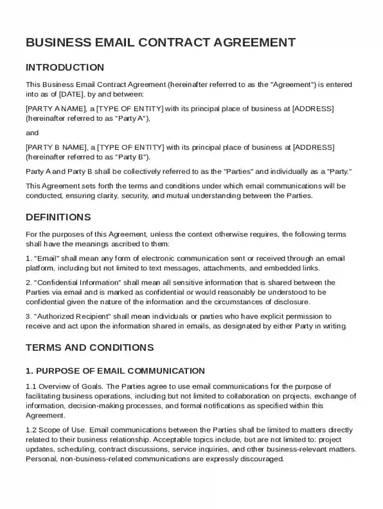 Business Email Contract Template Preview on Page 1