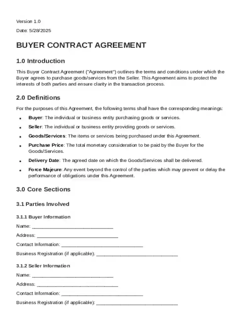 Buyer Contract Template Preview on Page 1