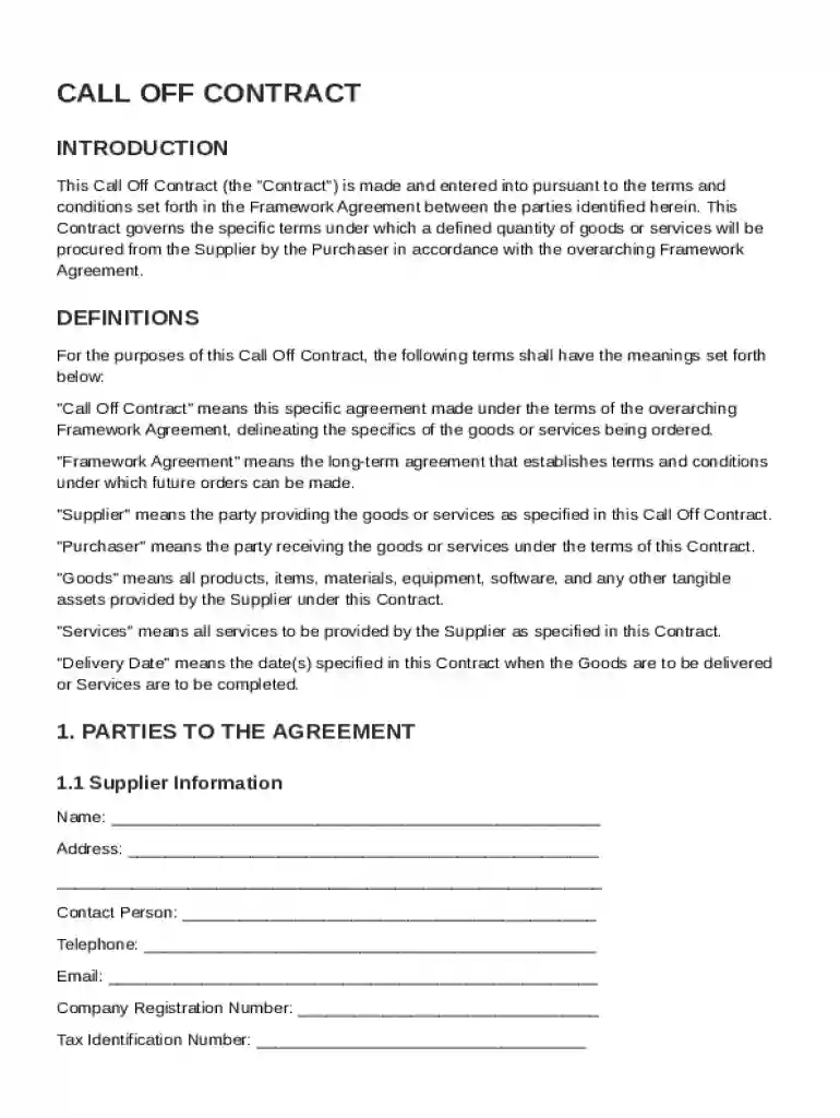 Call Off Contract Template Preview on Page 1