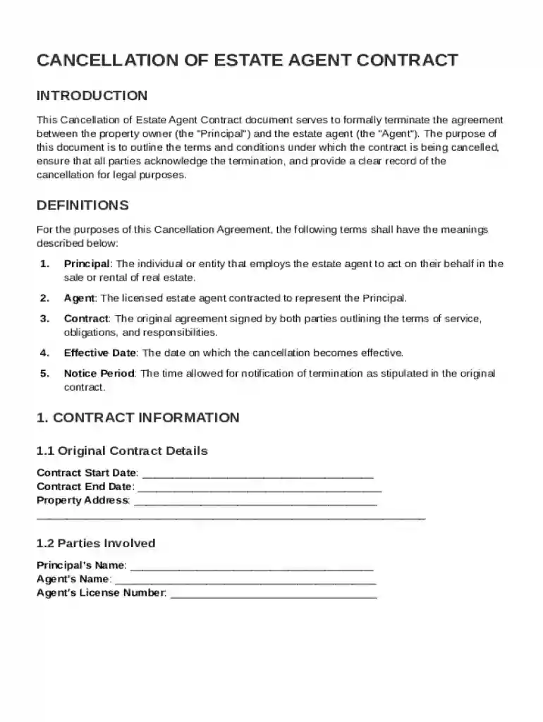 Cancel Estate Agent Contract Template Preview on Page 1