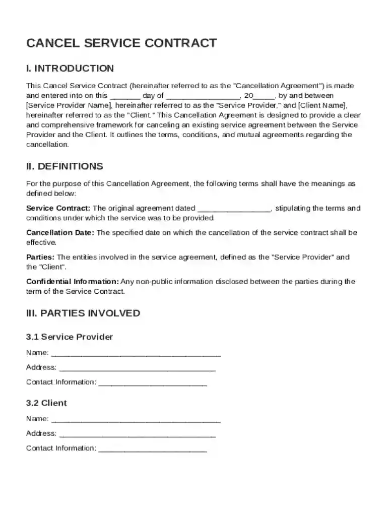Cancel Service Contract Template Preview on Page 1
