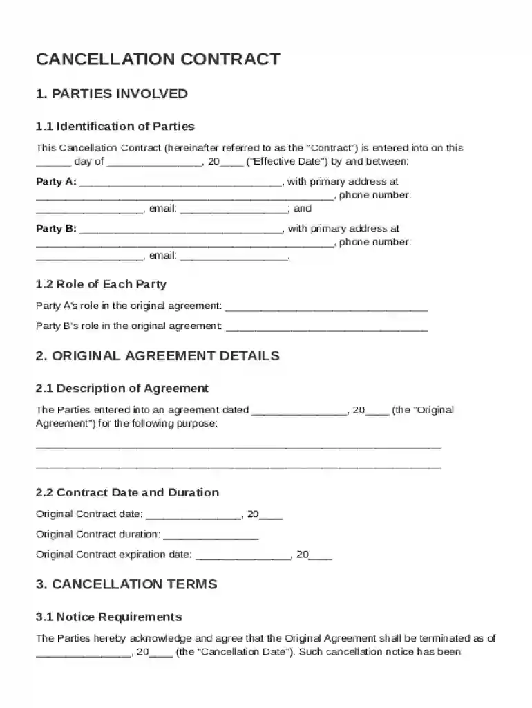 Cancelation Contract Template Preview on Page 1