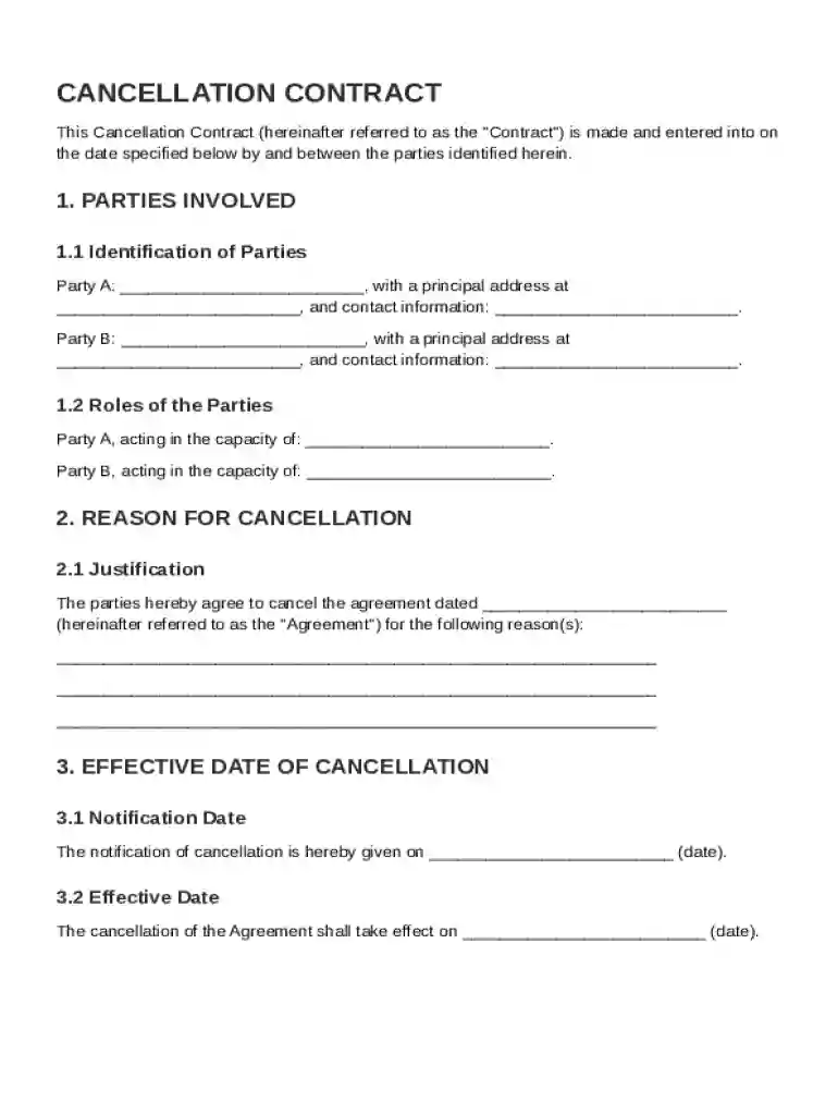 Cancellation Contract Template Preview on Page 1