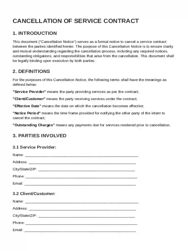 Cancellation Of Service Contract Template Preview on Page 1