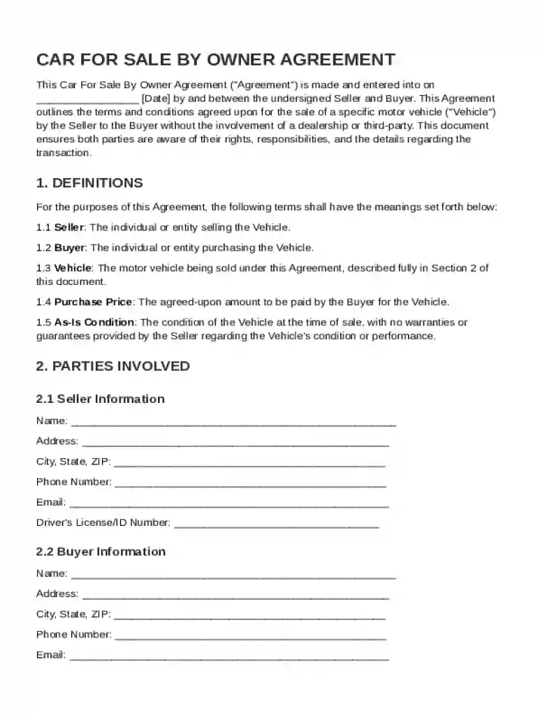 Car For Sale By Owner Contract Template Preview on Page 1
