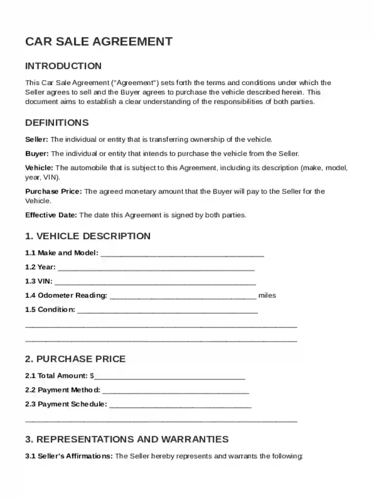 Car Seller Contract Template Preview on Page 1