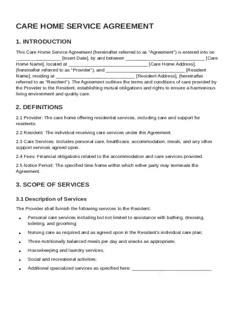 Care Home Contract Template Preview on Page 1