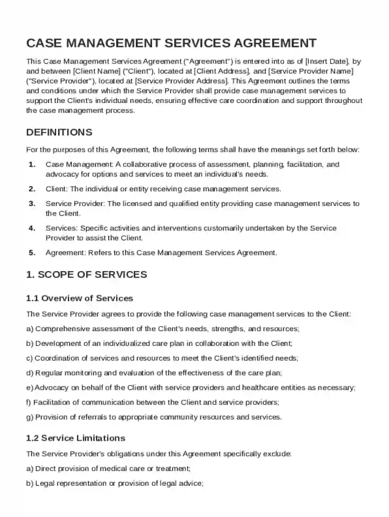 Case Management Contract Template Preview on Page 1
