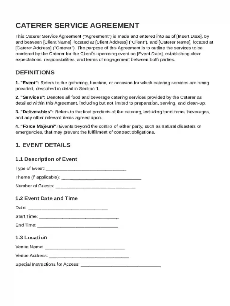 Caterer Contract Template Preview on Page 1