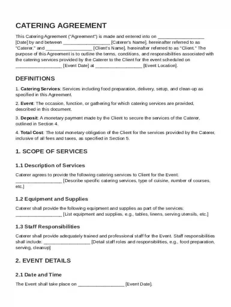Catering Contract Template Preview on Page 1