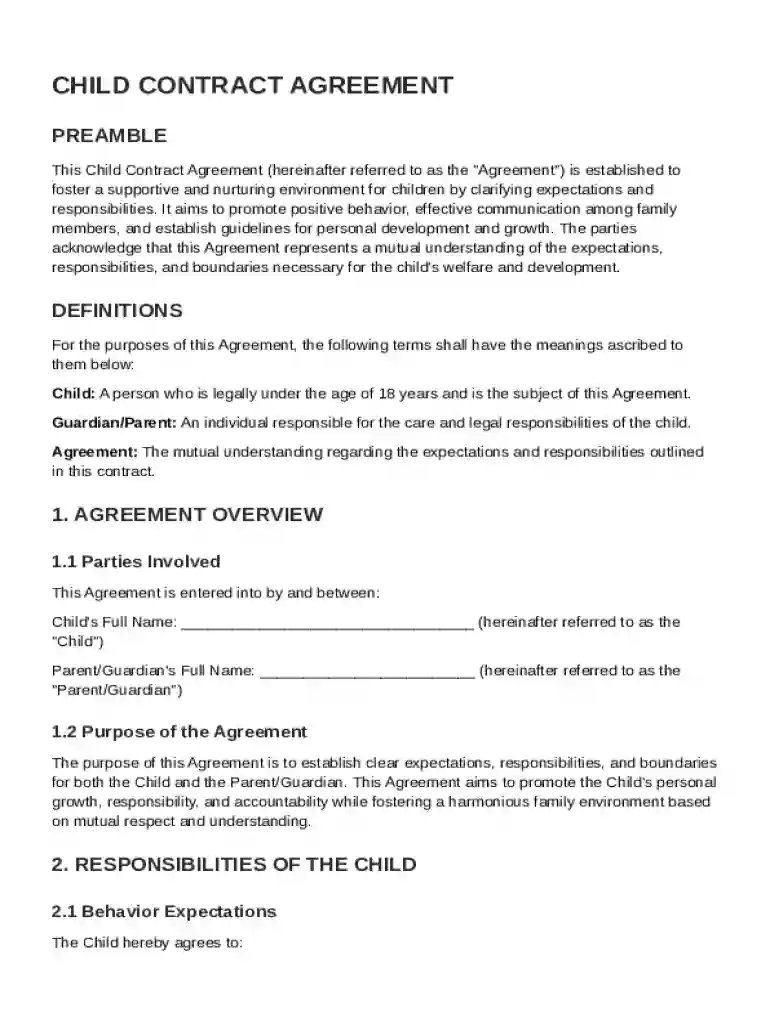 Child Contract Template Preview on Page 1