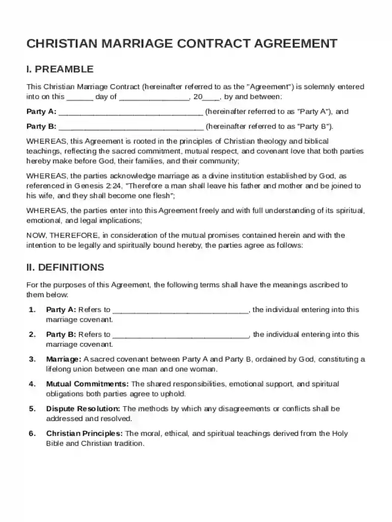 Christian Marriage Contract Template Preview on Page 1